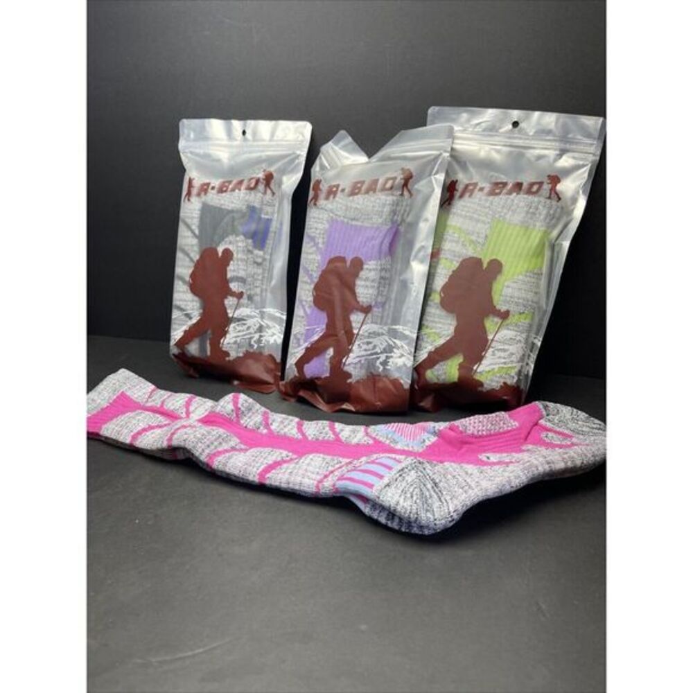 R-Bad Unisex Thick Hillwalking Hiking Outdoor Socks (Grey /peach )‎ 4 Pairs